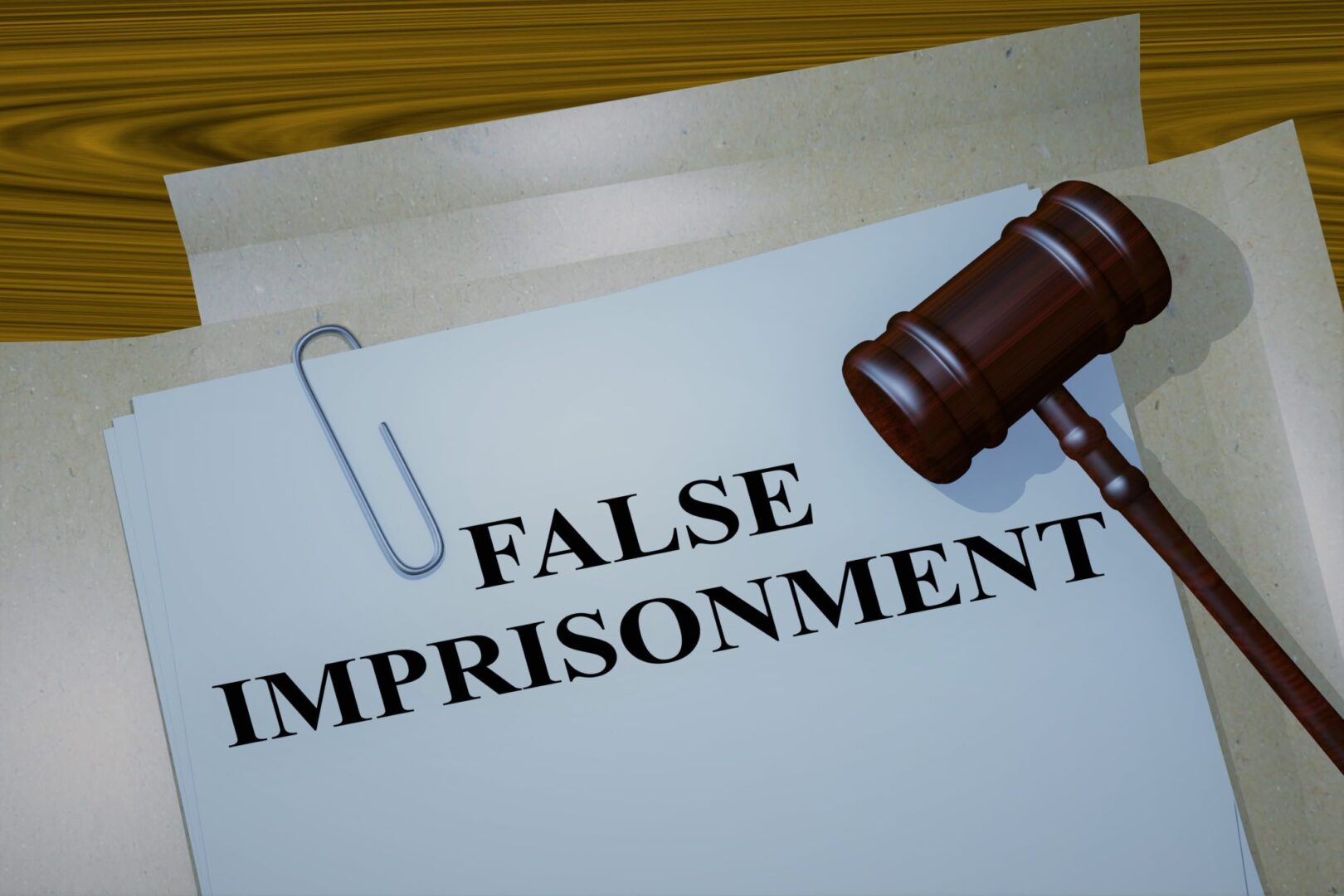 A close up of the word false imprisonment on top of paper